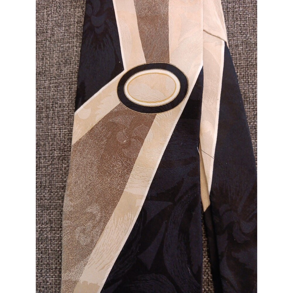 Tie 70s 80s 90s Y2K New Vintage Stock Andrini Black Beige 4 Wide 58 Long - Picture 2 of 5